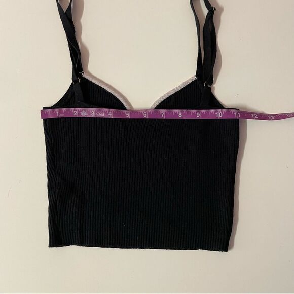 Say What Black Ribbed White Trim Crop Top - Picture 7 of 11